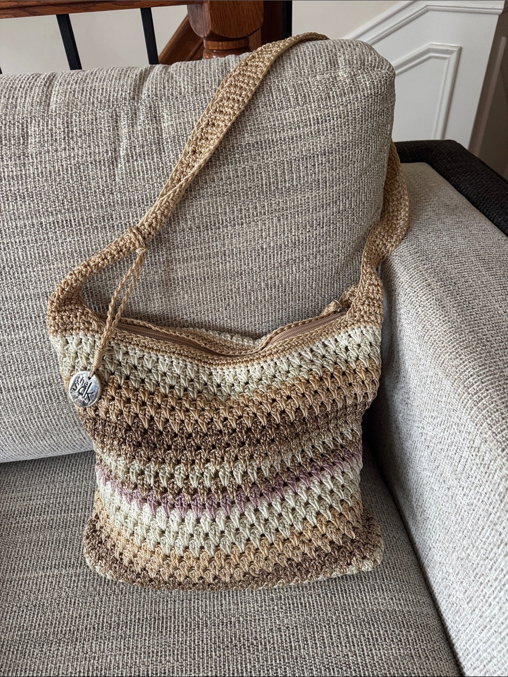 The Sak Crochet Shoulder Bag Tan Cream Brown Boho